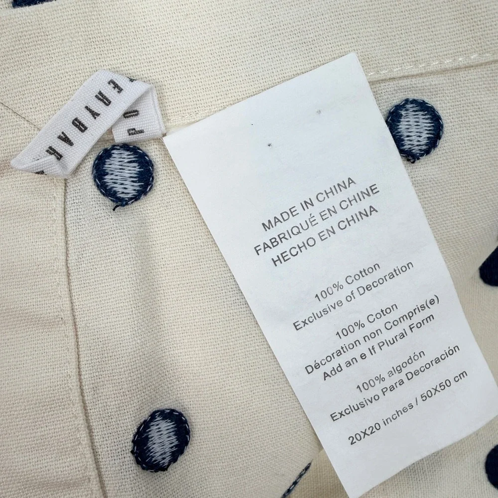 Pottery Barn Navy Blue Polka Dot Embroidered Cream Cotton Napkins Set 10‎ 20x20